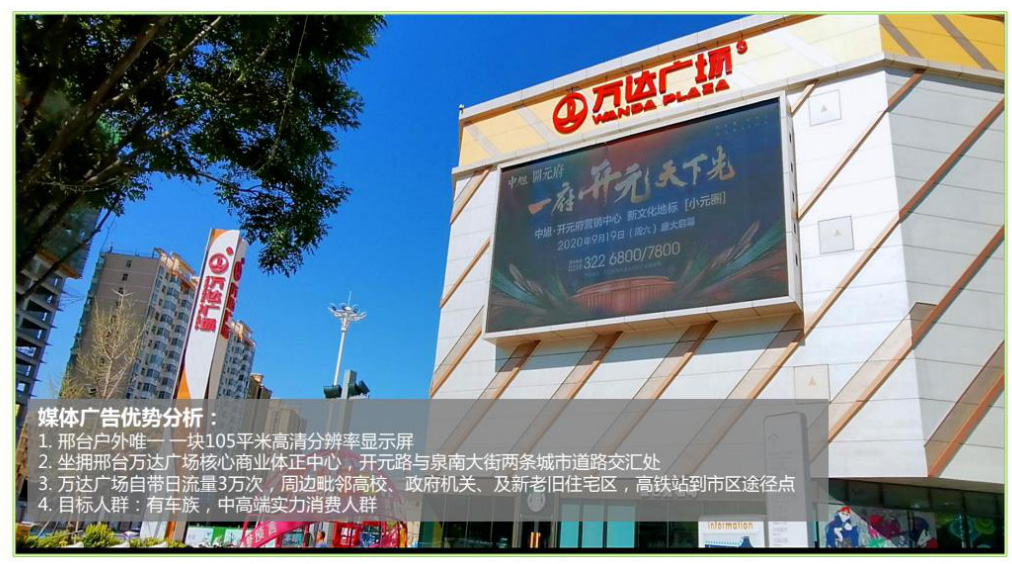 邢臺(tái)萬達(dá)廣場(chǎng)LED大屏廣告的價(jià)格是多少？