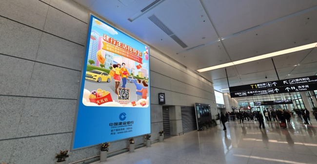 寧波機(jī)場打卡拍照最多的廣告位，寧波機(jī)場迎客廳墻面燈箱廣告